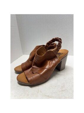 Miz Mooz Sabine Brown Leather Ruched Slingback Block Heel Sandals Size 37 7